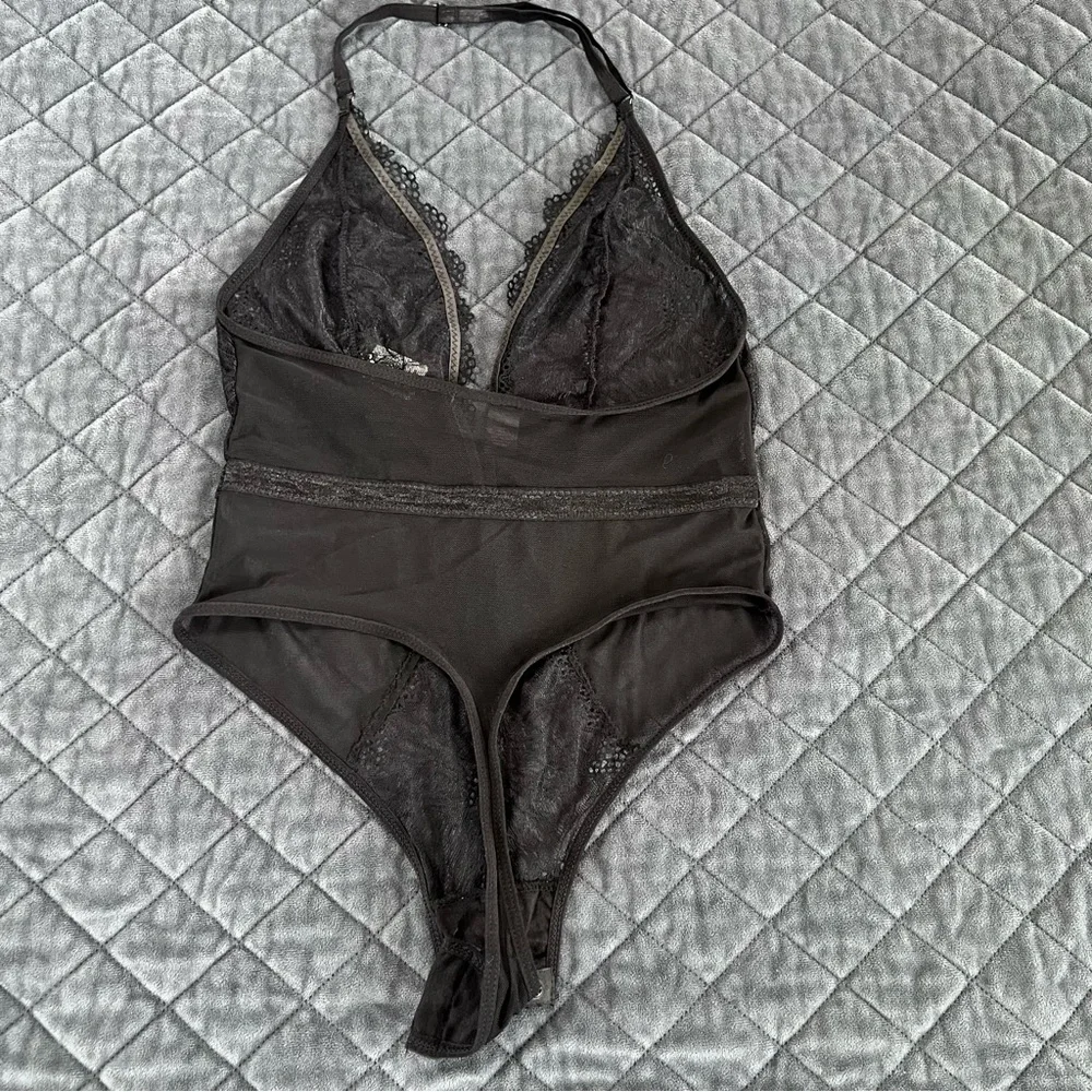 Frederick's Of Hollywood Teddy Small Lingerie Sheer Lace Black Snap Closure B14